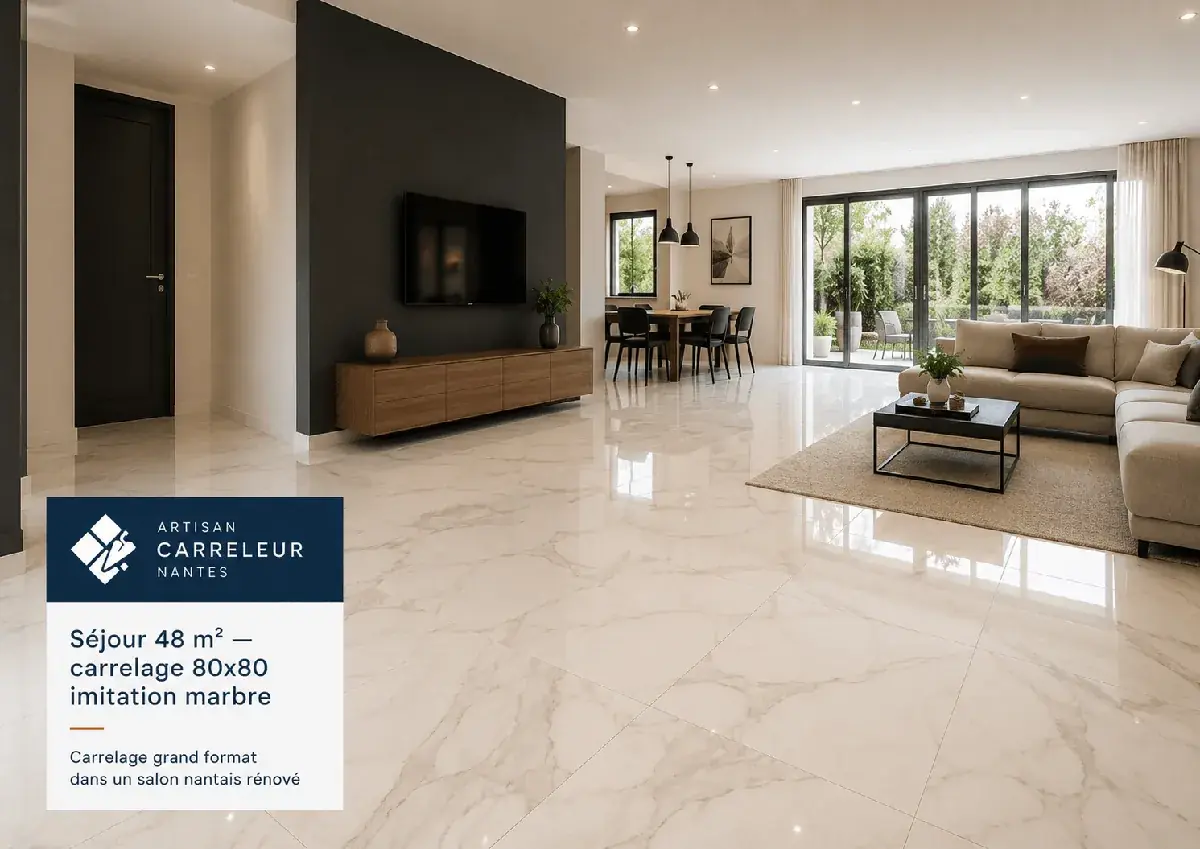 Carrelage grand format dans un salon nantais rénové