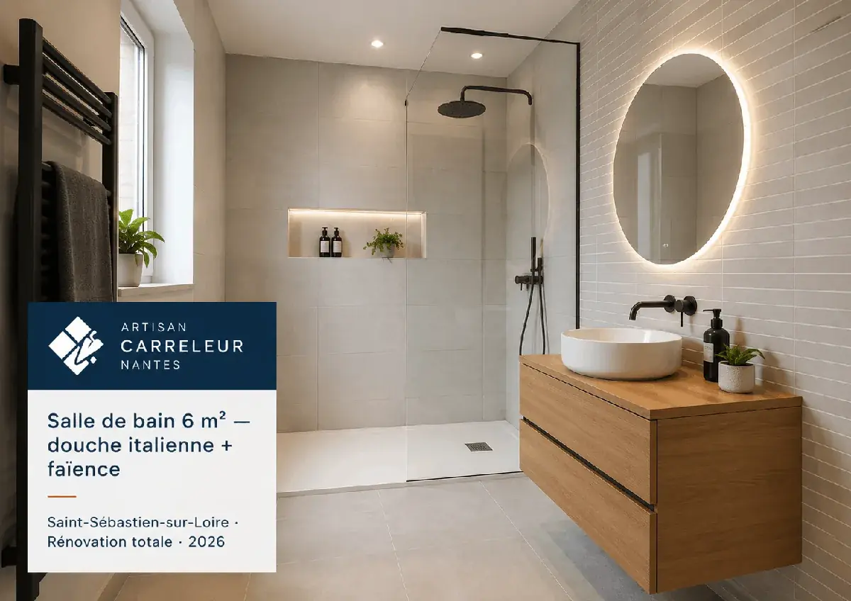 Salle de bain rénovée avec douche italienne et faïence à Saint-Sébastien-sur-Loire